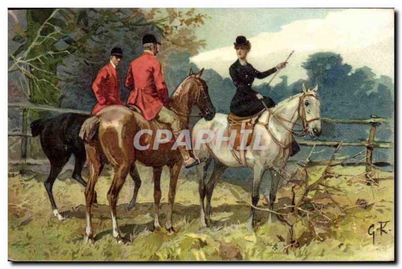 Postcard Old Dogs Dog Hunting hounds has Horseman Horse