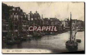 Old Postcard Treport L & # 39Avant Harbor And The City Boat