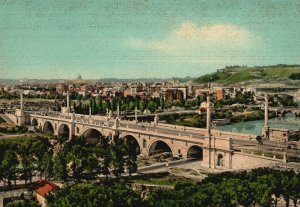 Vintage Postcard Panorama Ponte Della Liberta Liberty's Bridge Roma Italy