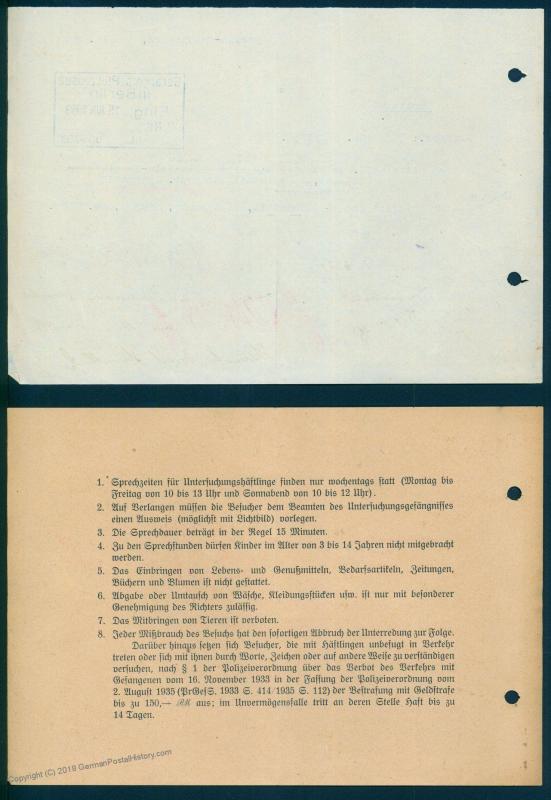 Germany 1939 Jewish Prisoner Berlin Moabit Plotzensee Prison Documents Sar 87507