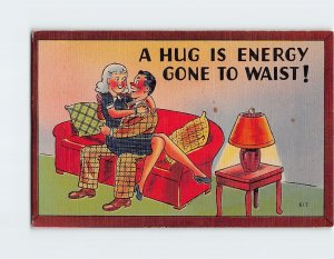 Postcard A Hug Is Energy Gone To Waist! with Lovers Comic Art Print