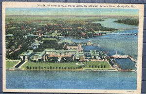 Vintage Postcard 1940 Aerial View U.S. Naval Academy, Severn River Annapolis, MD