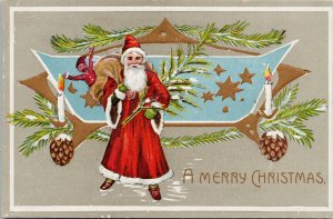 Santa Claus 'A Merry Christmas' Xmas Embossed EBC #1805 Postcard E84