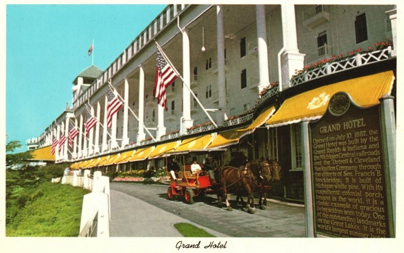 Vintage Postcard Grand Hotel World's Largest Summer Hotel Mackinac Island Mich