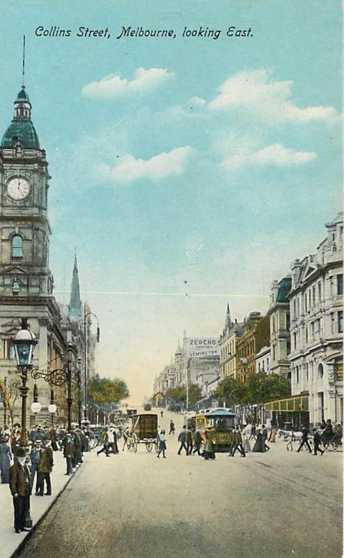 MELBOURNE, Australia   COLLINS STREET Scene  ca 1910s  Crowd  Postcard