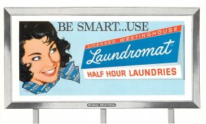 Postcard 1959 Laundromat Advertising Billboard American Printers 23-5442