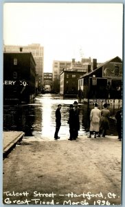 HARTFORD CT 1936 GREAT FLOOD TALCOTT STREET VINTAGE REAL PHOTO POSTCARD RPPC