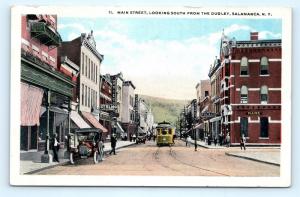 Postcard NY Salamanca Main Street View South From The Dudley Trolley Car Bank I6