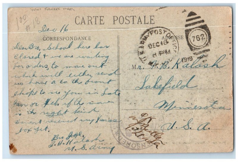 1918 Mayet Train Station (Sarthe) Train View France WW1 Soldier Mail Postcard