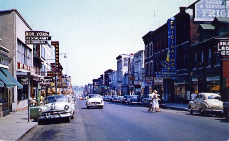 Kingston Ontario On ~ Princess Street ~ Downtown Cars People ~ c1959 Postcard