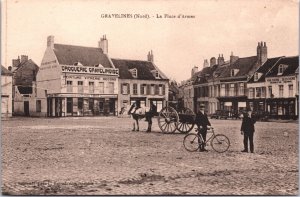 France Gravelines La Place d'Armes Vintage Postcard 03.62