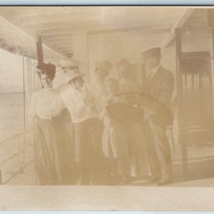ID'd c1900s Group Portrait Steamship Boat RPPC Photo Aksew, Shewmaker Colby A214