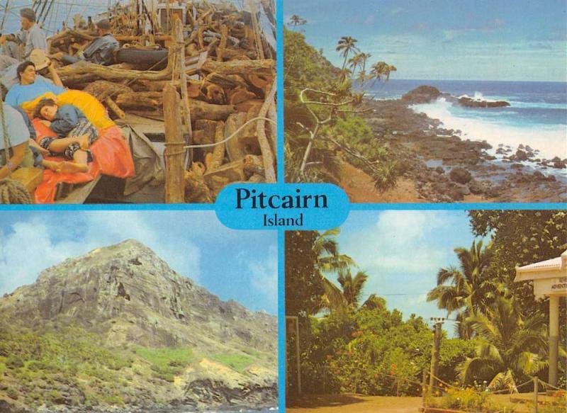 Pitcairn Island Scenic Multiview Palm Trees Vintage Postcard K30544