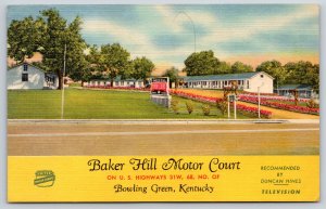 Bowling Green KY~Baker Hill Motor Court~Famous Fort Site~Vintage Linen Postcard