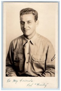 c1940's US Military Soldier Uniform Studio Portrait RPPC Unposted Postcard