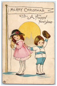 c1910's Merry Christmas New Year Children Embossed Valley Stream NY Postcard
