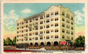 1940s Ponce de Leon Hotel St. Petersburg Florida Linen Postcard