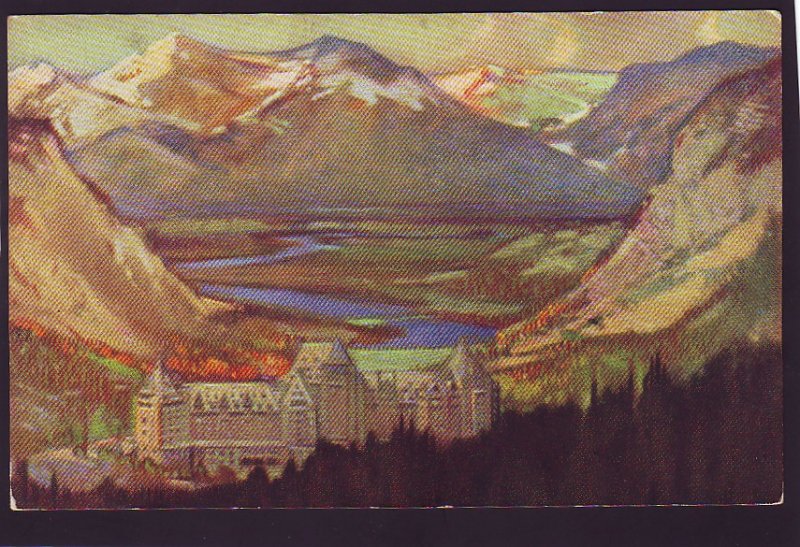 P1427 vintage unused art postcard baniff springs hotel, baniff alberta canada