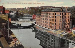 New Castle Pennsylvania Dean Block and New Bridge Antique Postcard J77061