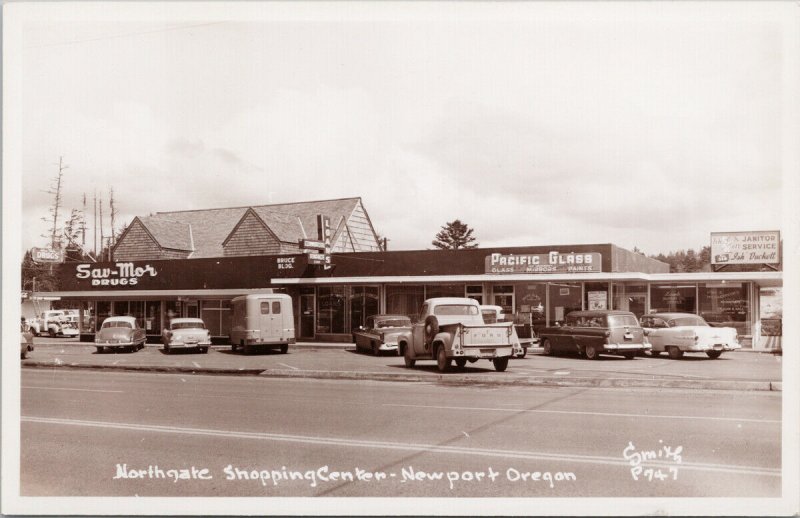 Newport OR Northgate Shopping Center Pacific Glass Ish Duckett RPPC Postcard G76
