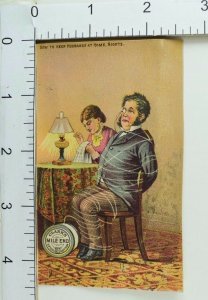Clark's Mile-End Spool Cotton Man Bound By Thread Lady Sewing Happily F65