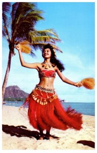 Tahitian Dancer at Waikiki Hawaii Postcard Posted