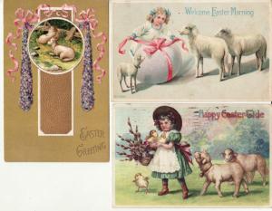 EASTER   SHEEP, LAMBS, CUTE GIRLS  3 embossed postcards