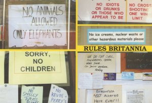 England Crazy Shop Signs Animals Drunk Graffiti Comic Postcard