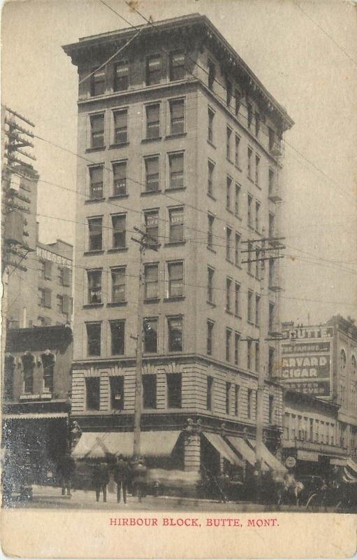 c1906 Lithograph Postcard; Hirbour Block, Butte MT Silver Bow County Unposted