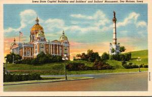 Iowa Des Moines State Capitol Building and Soldiers and Sailors Monument Curt...