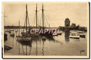 Old Postcard Cote D Emeraude St Malo St Servan Solidor Tower and Harbor Boat