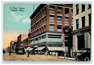 c1910 Trolley Car, A Busy Corner Duluth Minnesota MN Unposted Postcard 