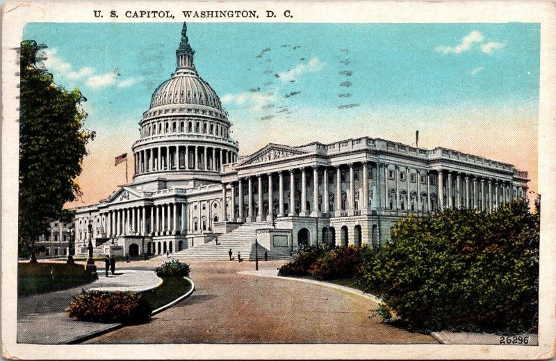 United States Capitol Building Streetview Washington DC WB Cancel WOB Postcard 