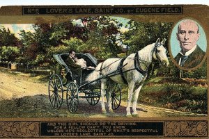 1910 HORSE CARRIAGE LOVERS LANE SAINT JO EUGENE FIELD POEM GILDED POSTCARD 46-64