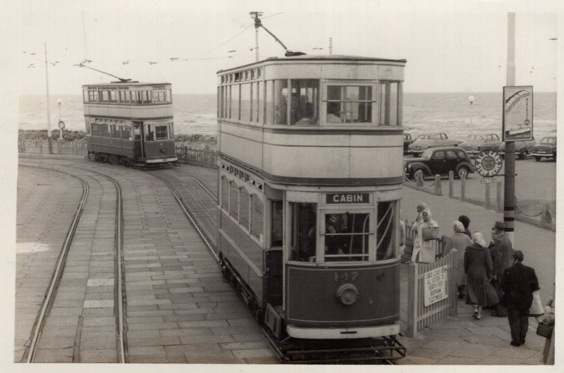 Blackpool Promenade Seaside Bus Stop Queue 1950s Vintage RPC Photo
