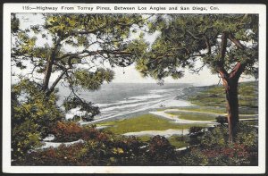 Highway from Torrey Pines Between Los Angeles San Diego California Unused c1920s