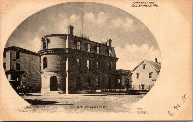 Vtg 1906 Post Office Greetings From Ellsworth Maine ME Postcard