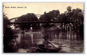 Trask Bridge Man in Row Boat Durand Illinois IL DB Postcard Y2