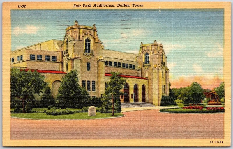 1951 Fairpark Auditorium Dallas Texas Front Building Landscape Posted Postcard