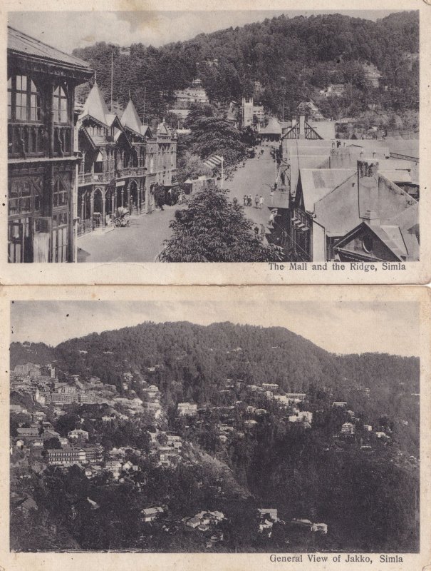 Simla The Mall & Ridge Jakko Aerial 2x Indian Antique Postcard s