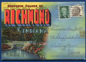 Richmond Indiana in linen souvenir postcard folder foldout