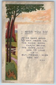c1910's Arts Crafts I Miss You So Poem Trees Volland Posted Antique Postcard