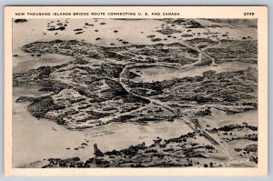 New Thousand Islands Bridge Route Connecting US & Canada, Panoramic Map Postcard