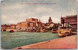 The Royal Opera House Stockholm Sweden Boats Ships Buildings Postcard