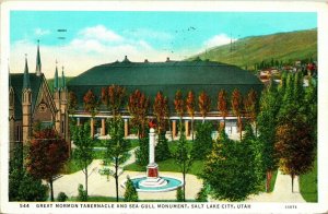 Vtg Postcard 1935 Salt Lake City UT Great Morman Tabernacle Sea-Gull Monument 