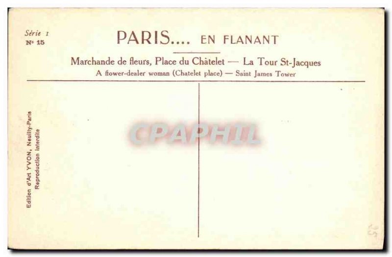 Old Postcard Paris Wandering Merchant Place du Chatelet Flowers