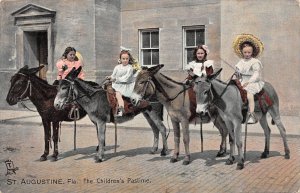 St. Augustine Florida The Children's Pastime, Donkey Rides,Color Lithograph PC U