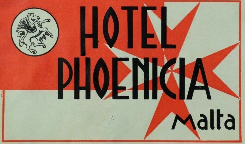 1940's-50's Hotel Phoenicia Malta, Europe Luggage Label Original E17 