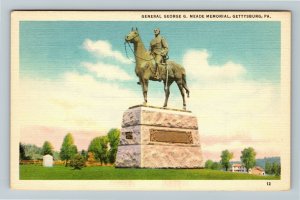 Gettysburg PA-Pennsylvania, General George G Meade Memorial, Linen Postcard