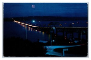 Night View Lake Washington Floating Bridge Seattle WA UNP Chrome Postcard U13